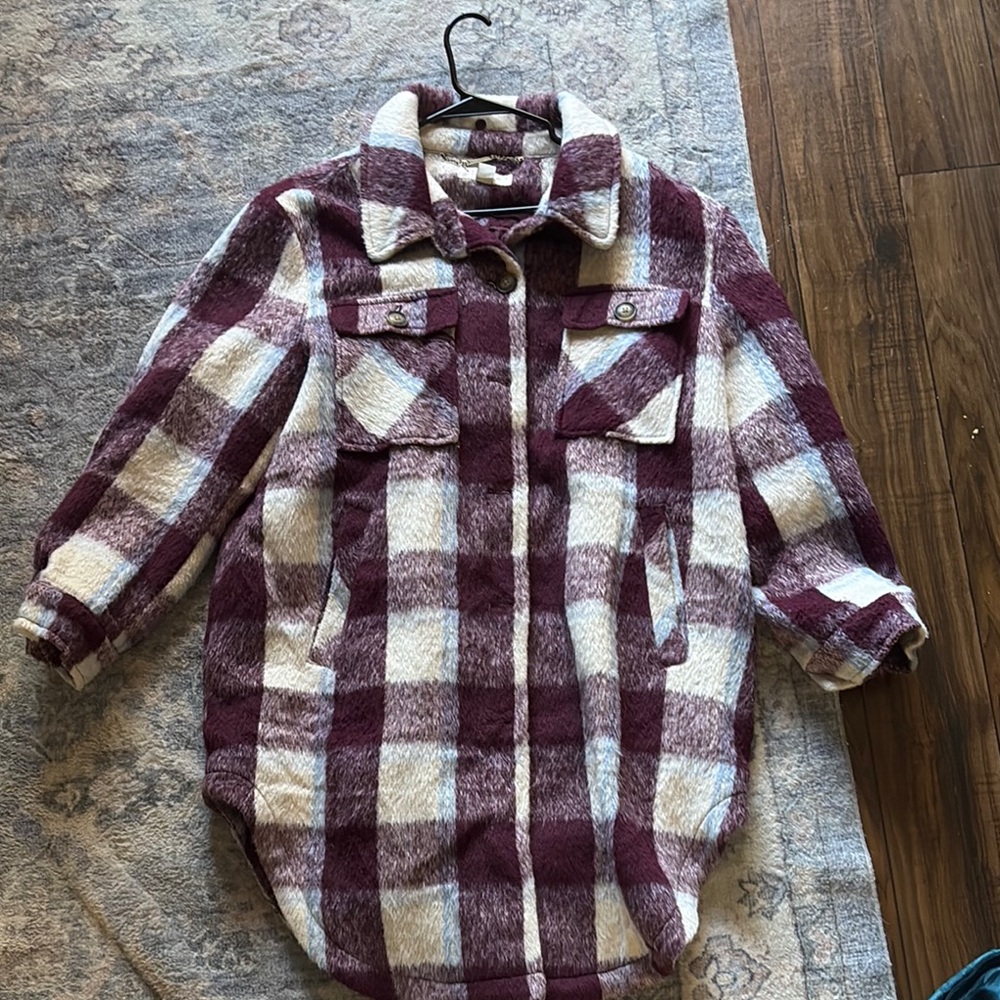 Koolaburra Burgundy and Cream Plaid Pea Coat